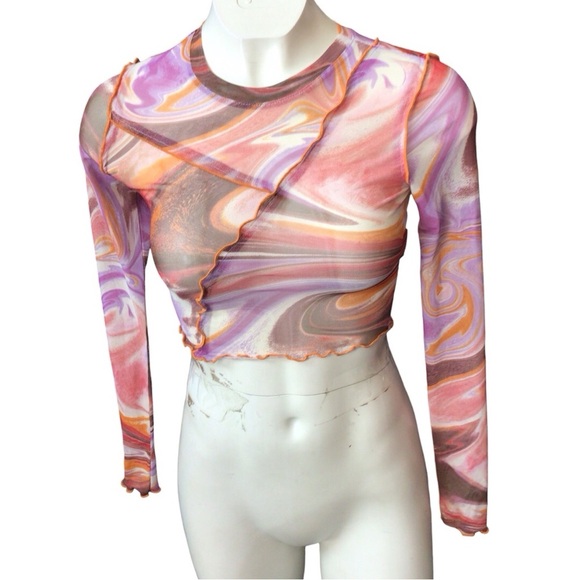 love, Fire Tops - love, Fire Multicolor Swirl Crop Top Sheer size xxs